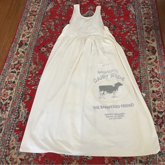 Vintage 80’s Country Farm Prairie Style Flour Sack Maxi Dress  BOHO FESTIVAL - Picture 14 of 15